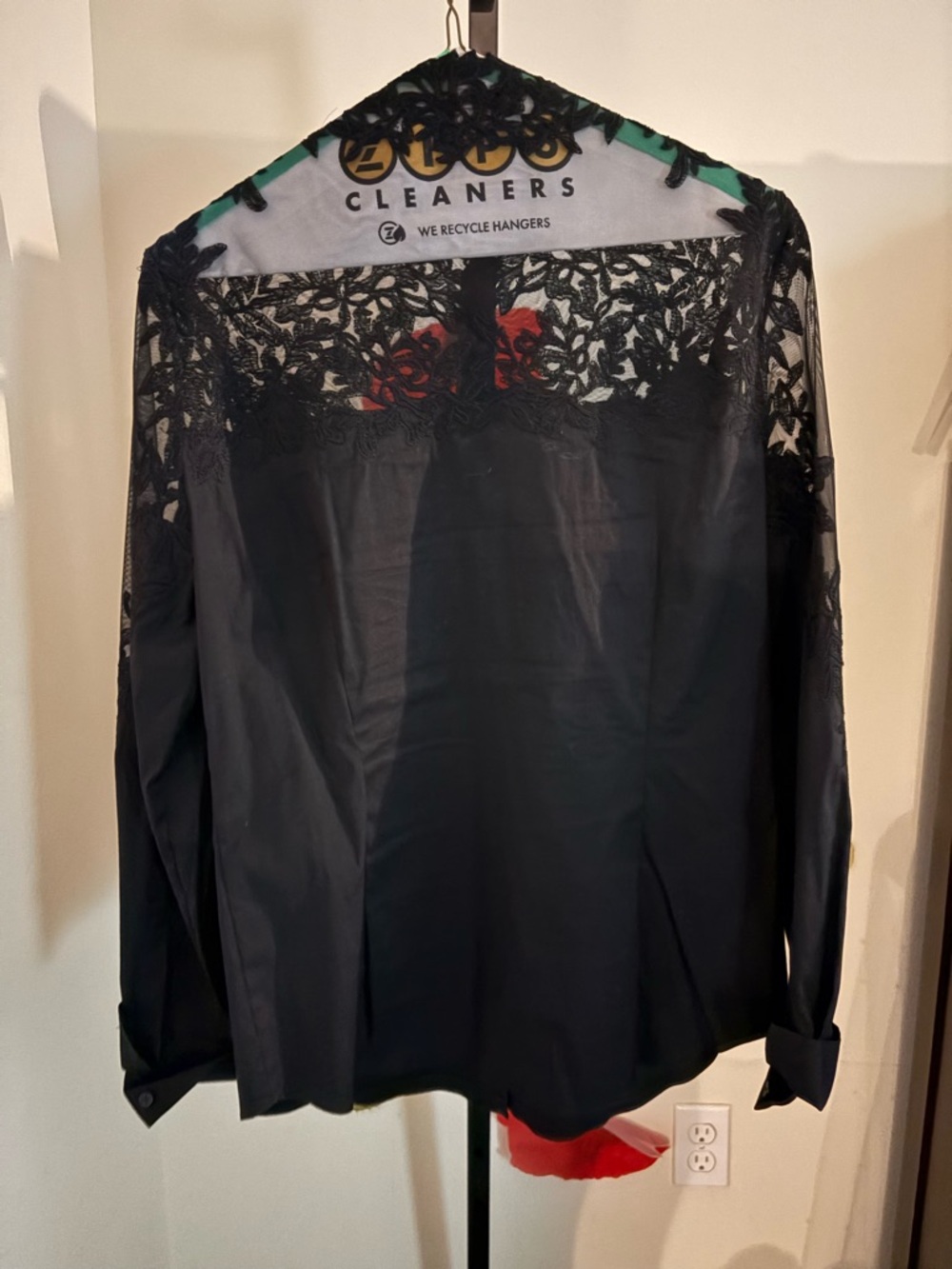 White House Black Market Black Sheer Embroidered Blouse